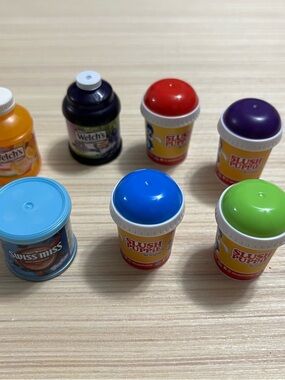 Shopkins Real Littles Lot of 7 Slush Puppies, Welch's juice & Swiss Miss